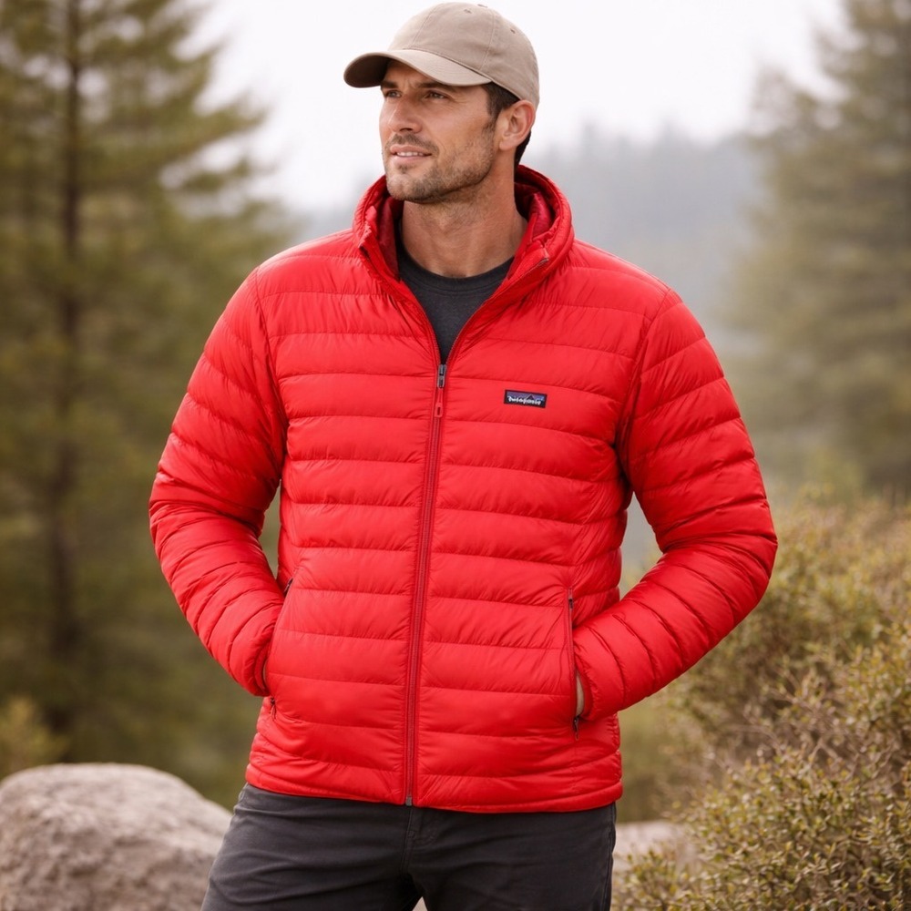 Patagonia‎ Down Sweater Mens Small Hot Ember Red Puffer Jacket 84674 FA19